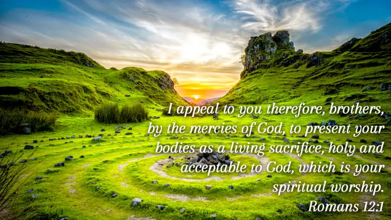 I appeal to you therefore, brothers, by the mercies of God, to present your bodies as a living sacrifice, holy and acceptable to God, which is your spiritual worship. Romans 12:1